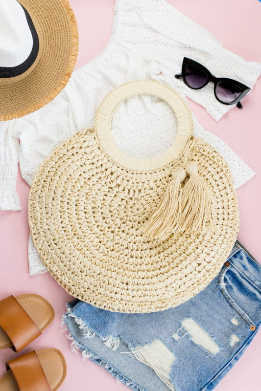 Ariel Straw Tassel O-Ring Tote