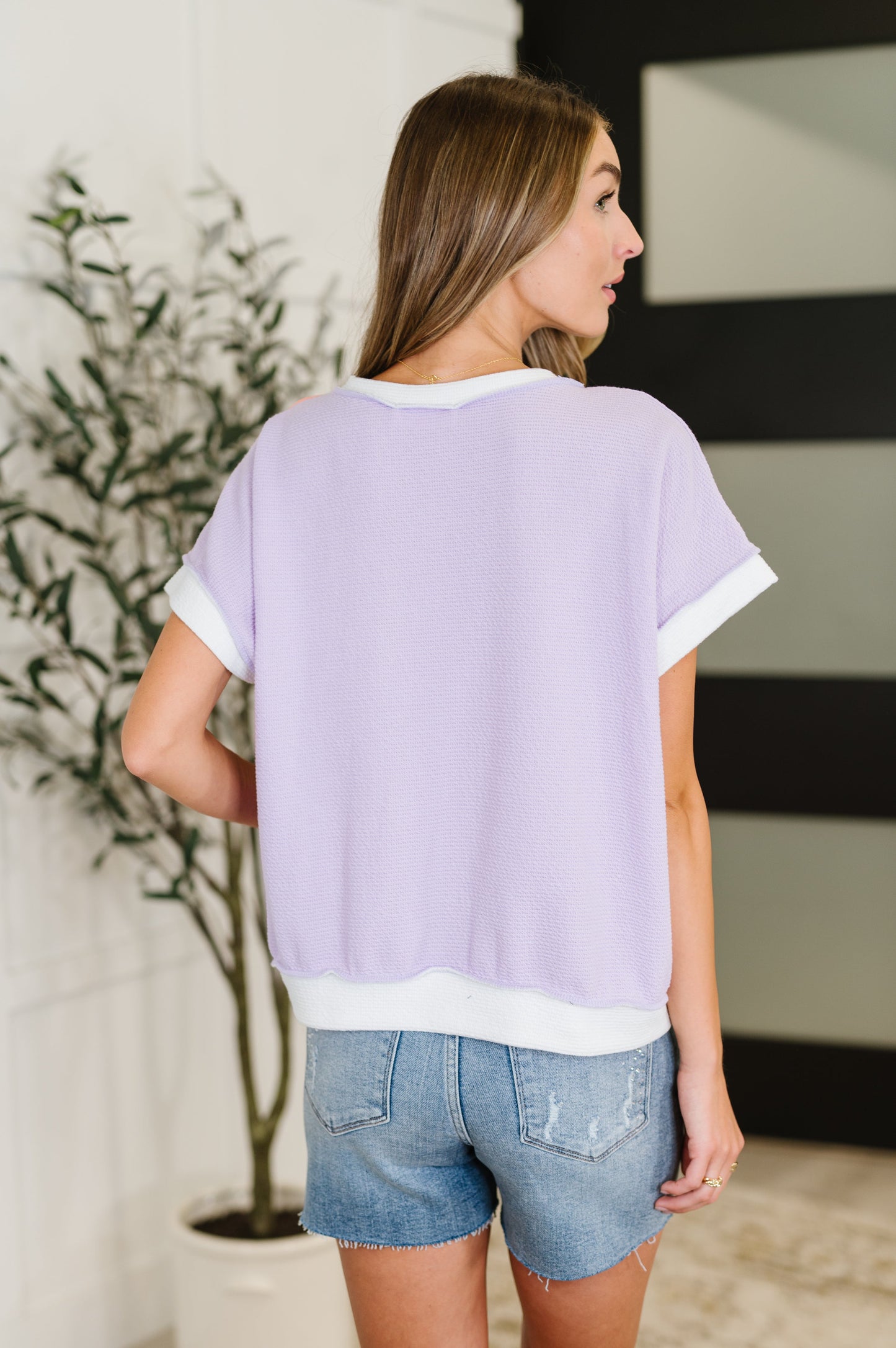 Denni Color Block Top in Lilac, Orange and Denim