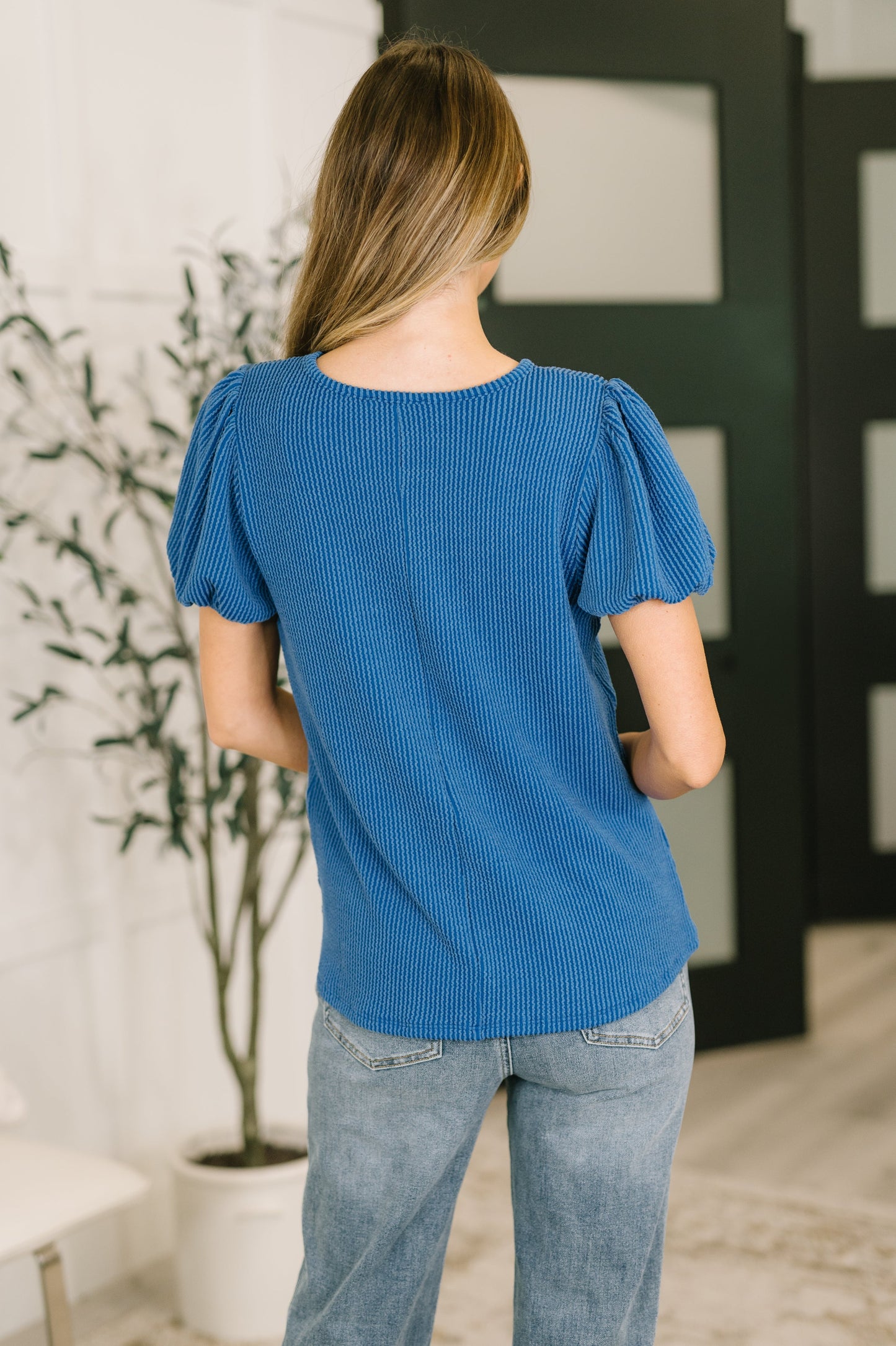 Steffy Balloon Sleeve Blouse in Ocean Blue