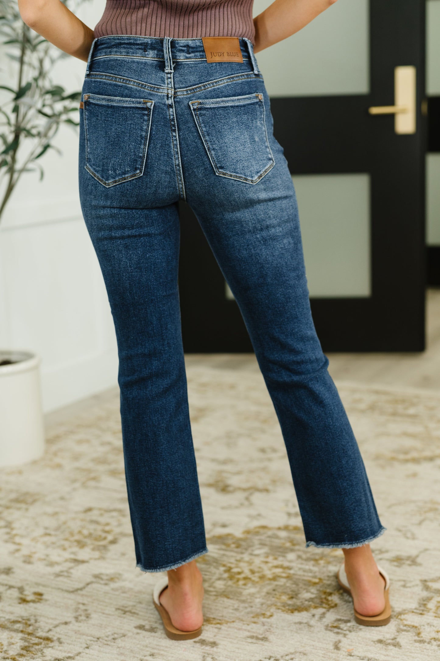 High Waist Dark Wash Kick Flare