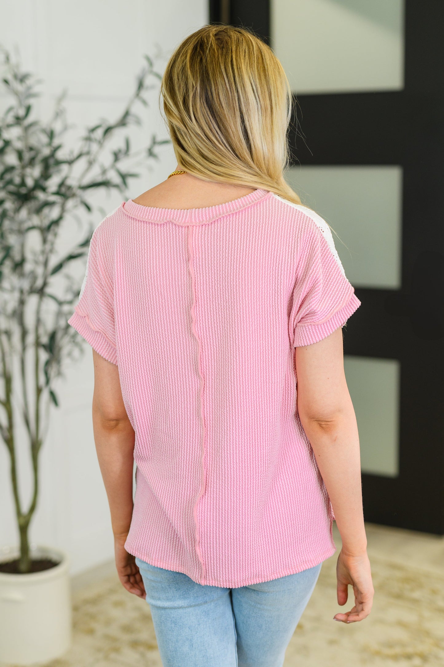Cory Color Block Knit Top in Pink