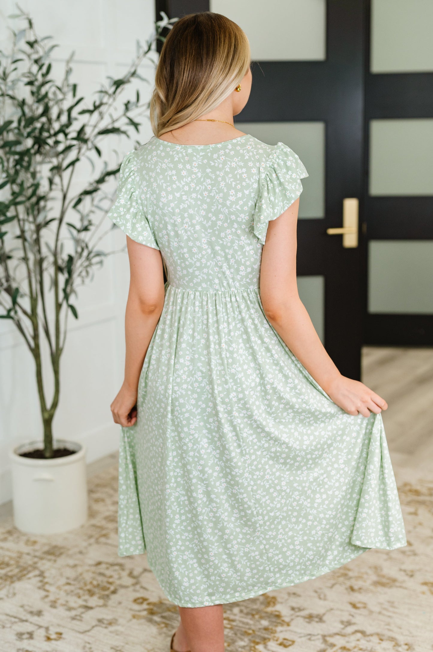 Kennedy Flutter Sleeve Dress in Sage
