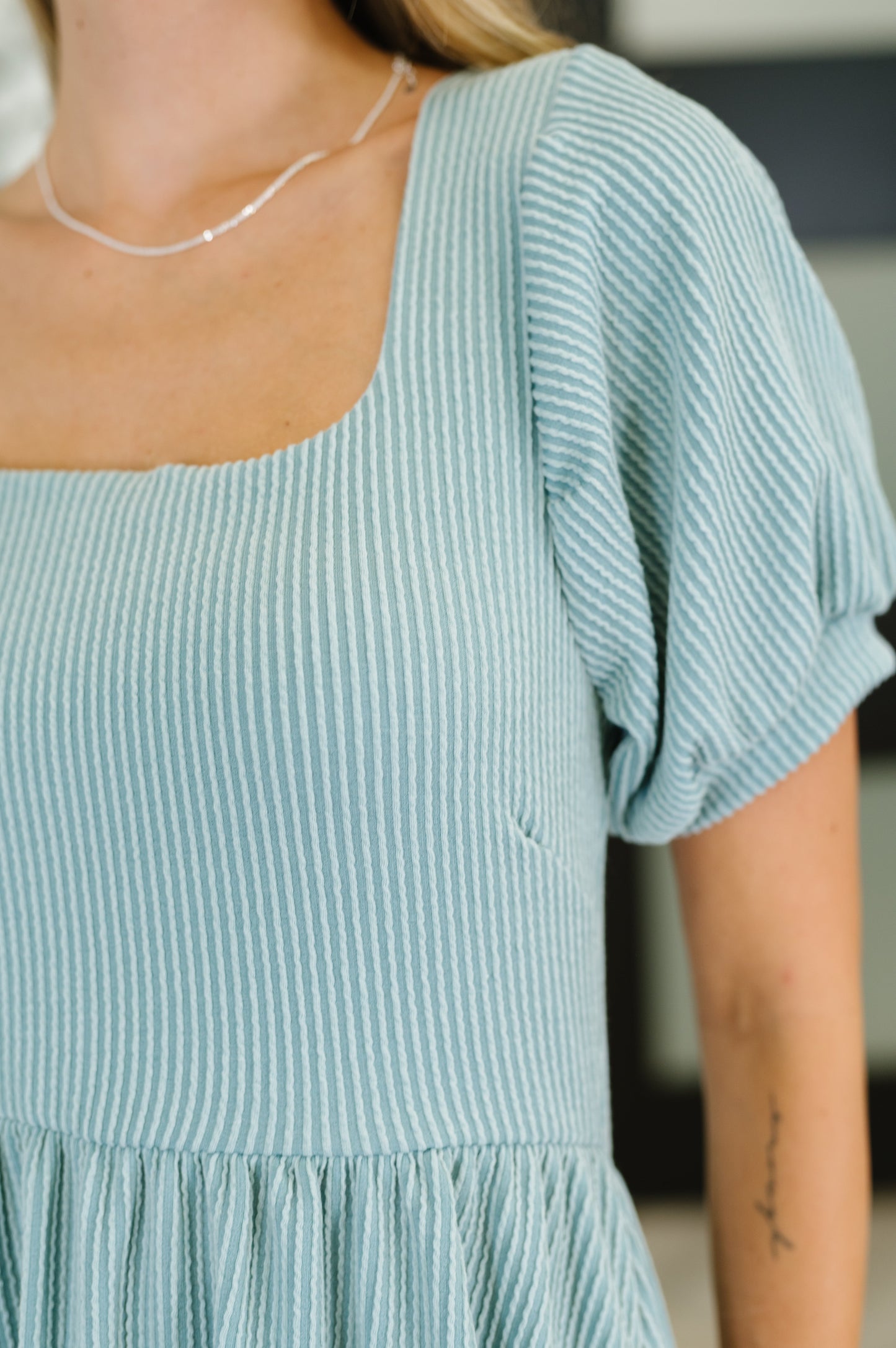 Layla Cable Ribbed Knit Dress in Sage Green