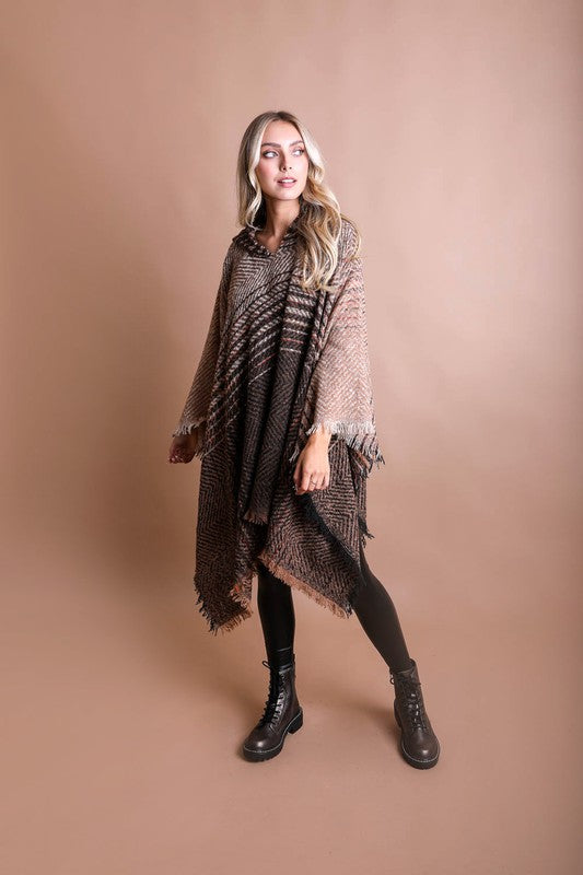 Brisa Herringbone Frayed Poncho