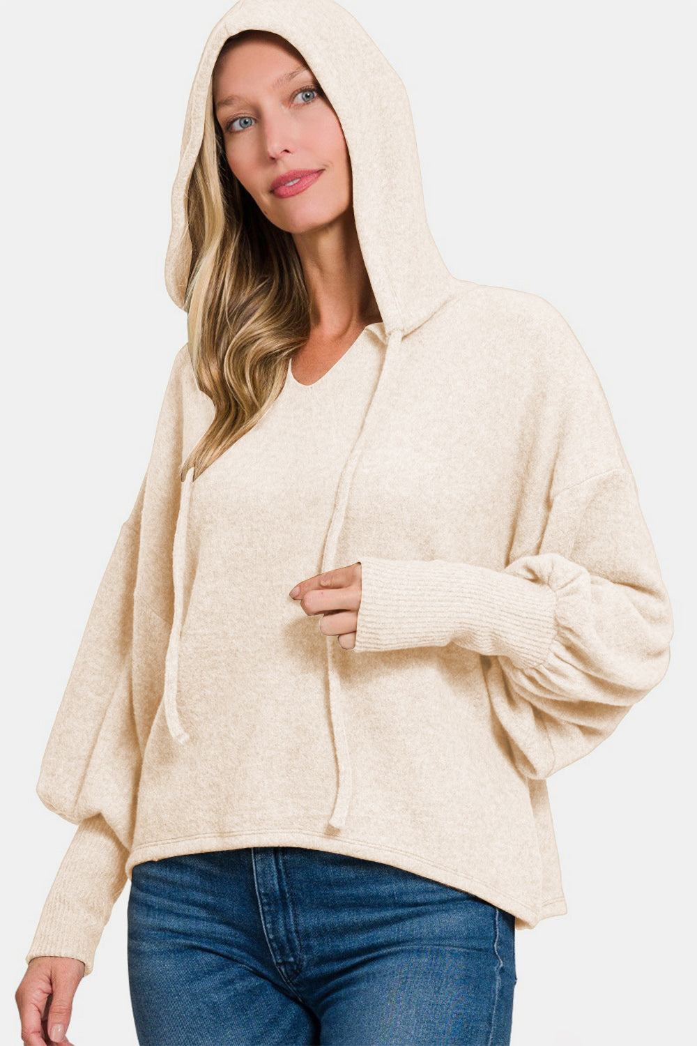 Molly Brushed Hacci Drop Shoulder Cropped Hoodie