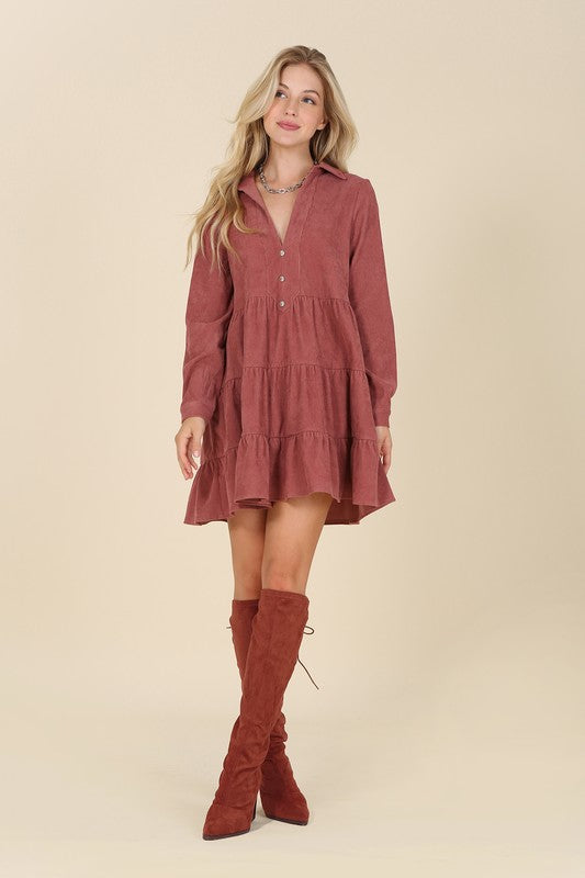 Maren Corduroy Tiered Dress