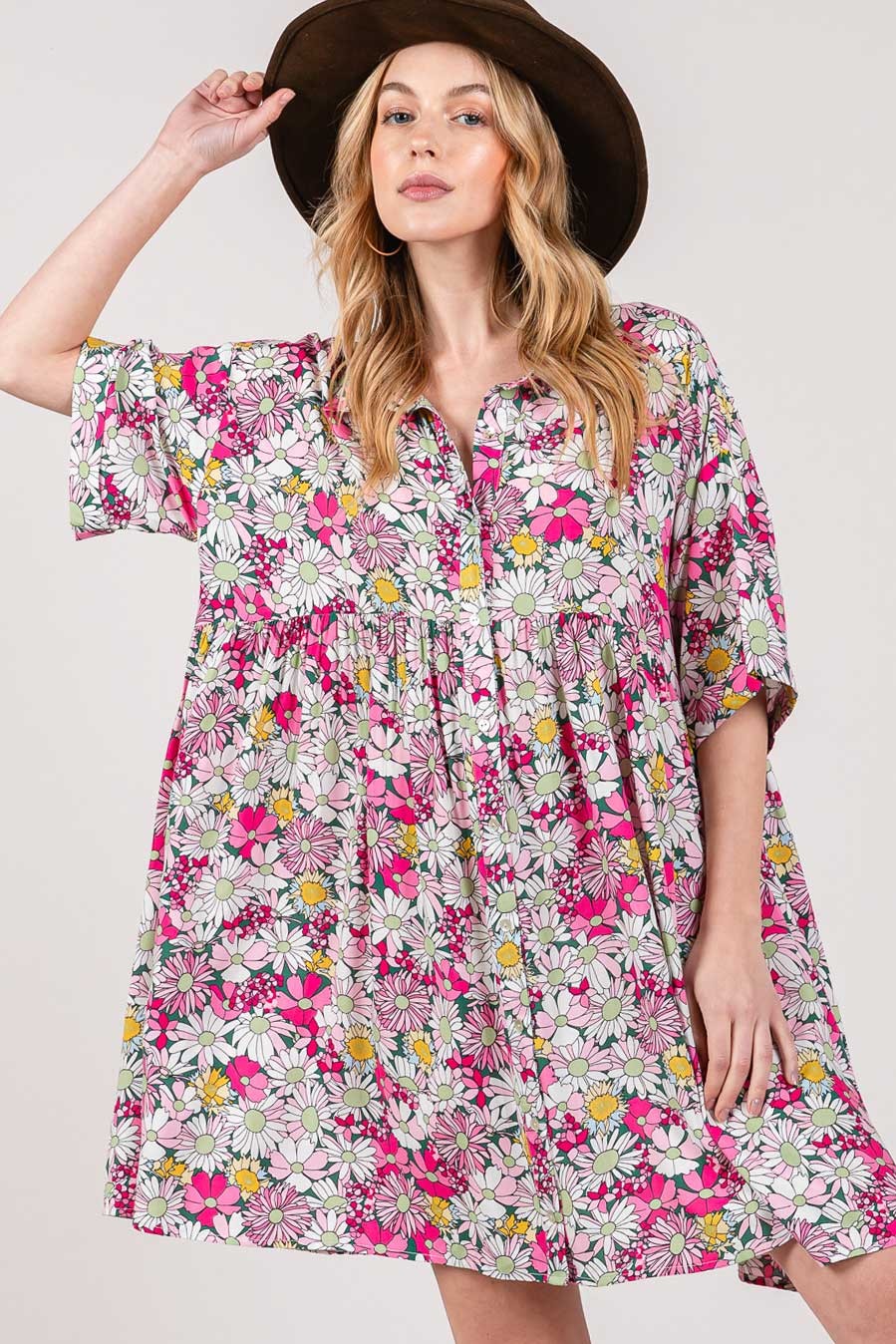 Millie Floral Button Down Mini Shirt Dress