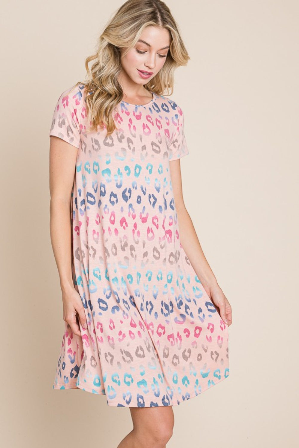 Colorful Leopard Short Sleeve Dress