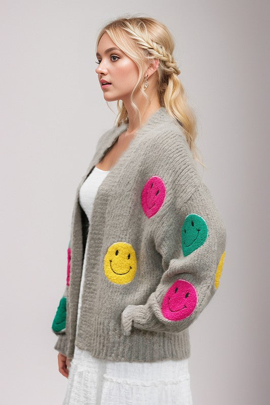 Fuzzy Smiles Bell Sleeve Knit Cardigan