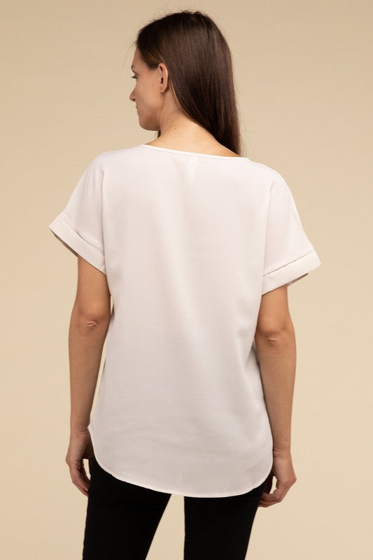 Sela Rolled Sleeve Boat Neck Top