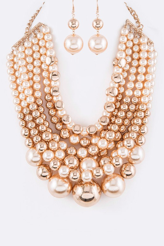 Jalyssa Mixed Pearls Statement Layer Necklace Set