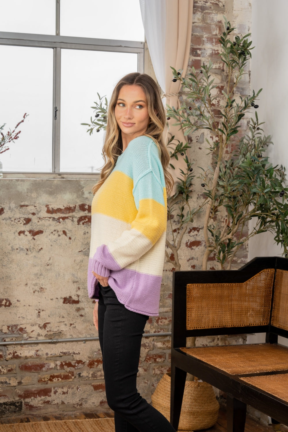 Molly Color Block Exposed Seam Sweater