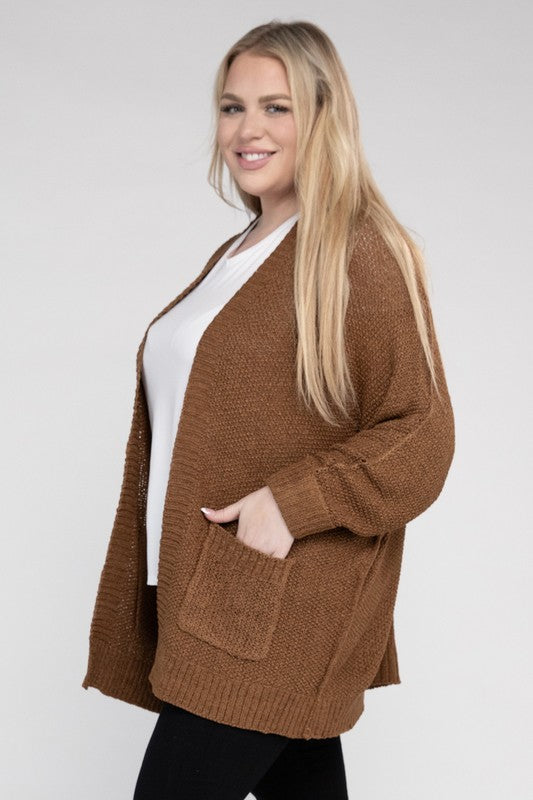 Estella Ribbed Knit Open Front Cardigan Plus