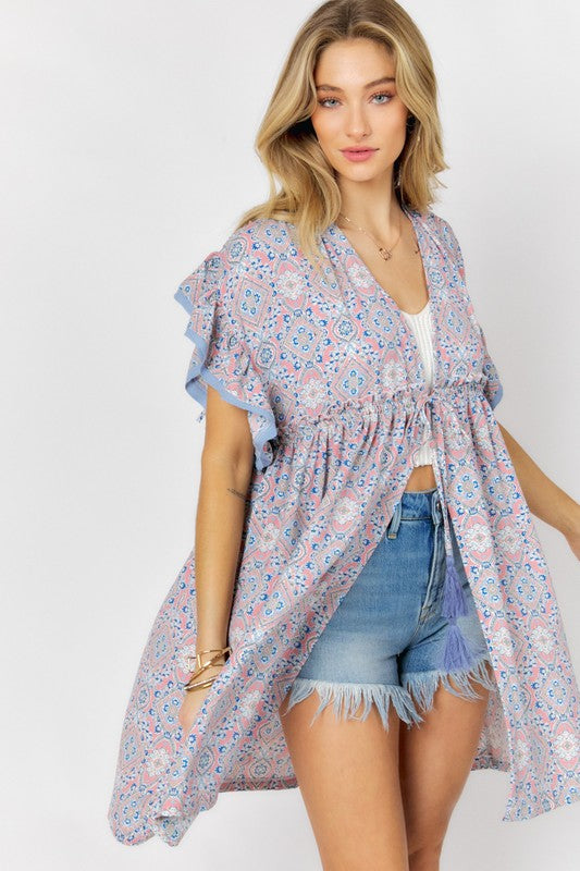 Raylene Short Sleeve Ruffle Kimono