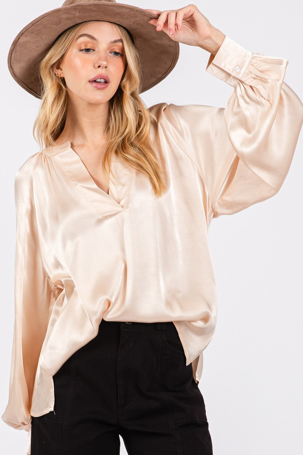 Jessa Notched Long Sleeve Blouse