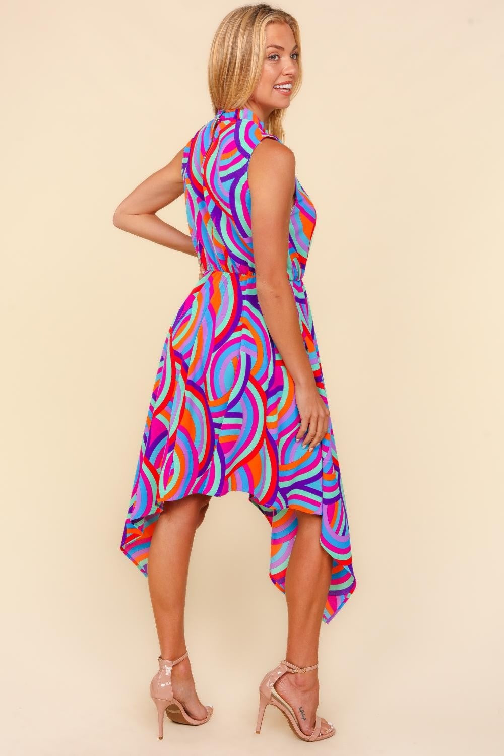 Neena Mock Neck Sleeveless Printed Dress