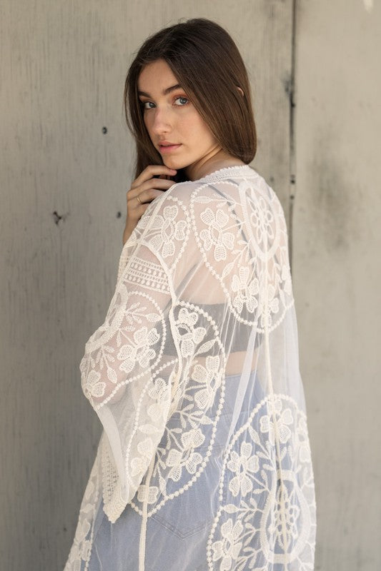 Charlize Contrast Mesh Cotton Lace Kimono