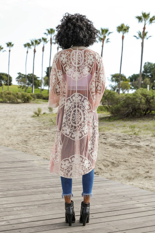 Charlize Contrast Mesh Cotton Lace Kimono