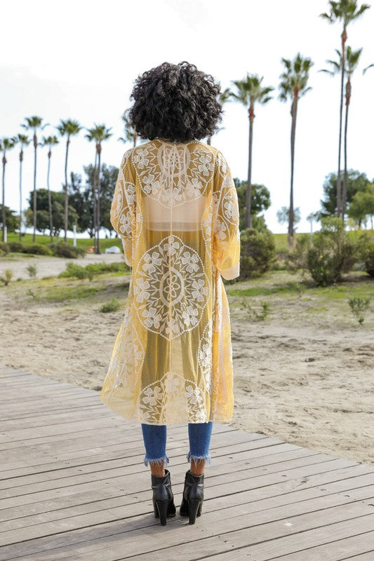 Charlize Contrast Mesh Cotton Lace Kimono