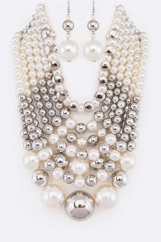 Jalyssa Mixed Pearls Statement Layer Necklace Set