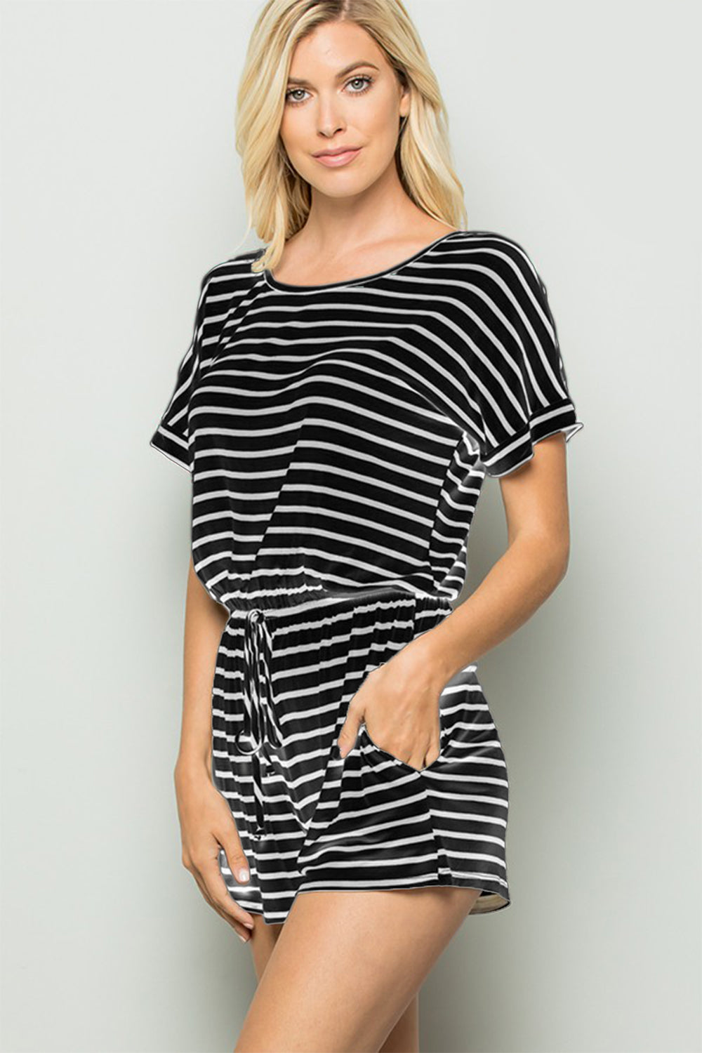 Striped Short Sleeve Romper