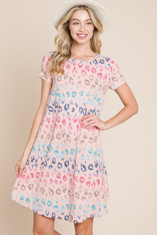 Colorful Leopard Short Sleeve Dress