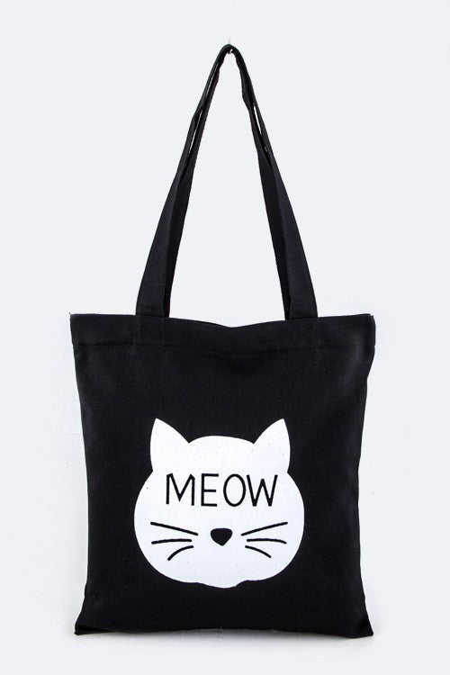 Meow Cat Print Cotton Canvas Tote