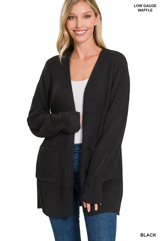 Lana Waffle Open Cardigan Sweater