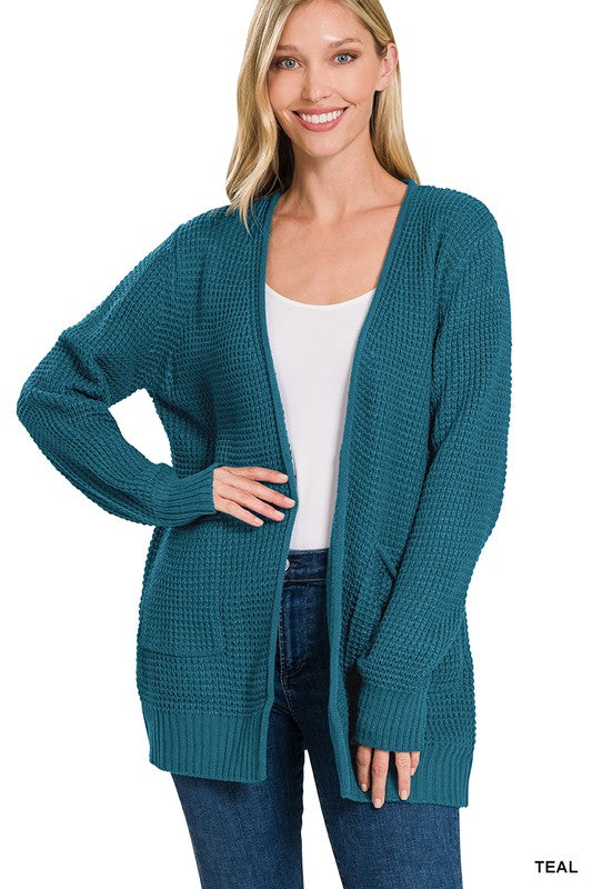 Lana Waffle Open Cardigan Sweater