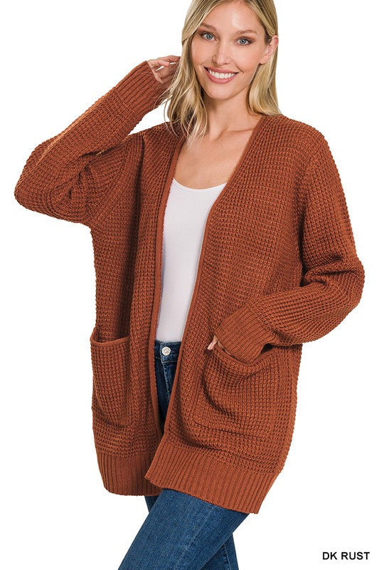 Lana Waffle Open Cardigan Sweater