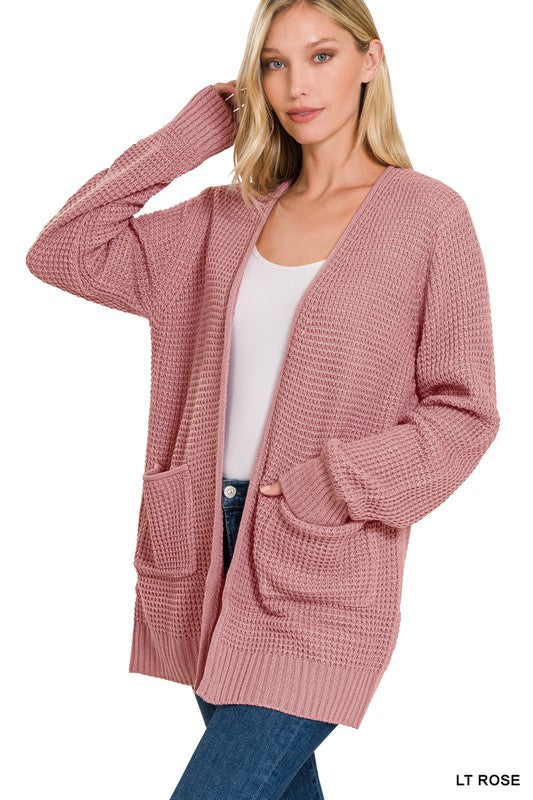 Lana Waffle Open Cardigan Sweater