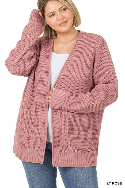 Lana Waffle Open Cardigan Sweater Plus