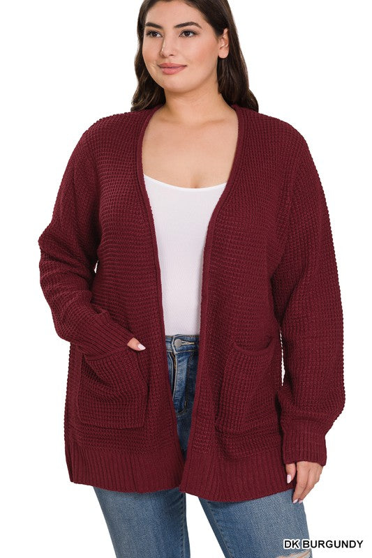 Lana Waffle Open Cardigan Sweater Plus