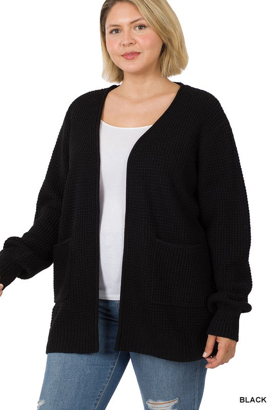 Lana Waffle Open Cardigan Sweater Plus