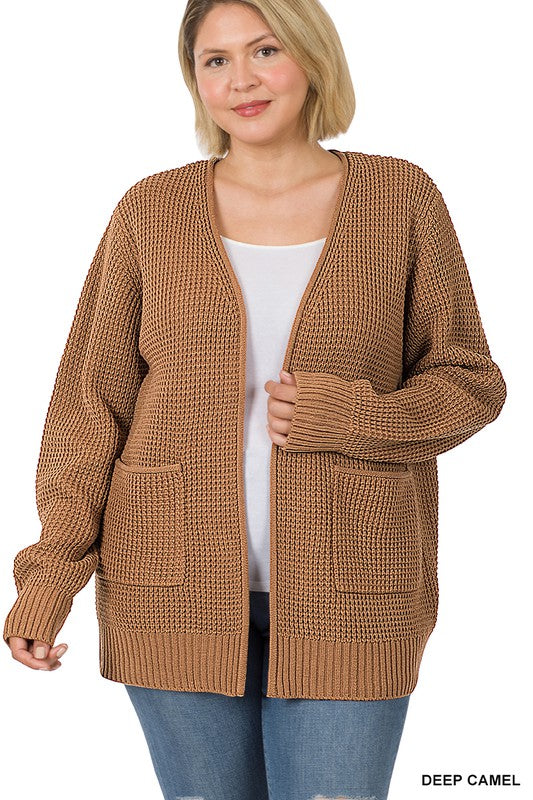 Lana Waffle Open Cardigan Sweater Plus