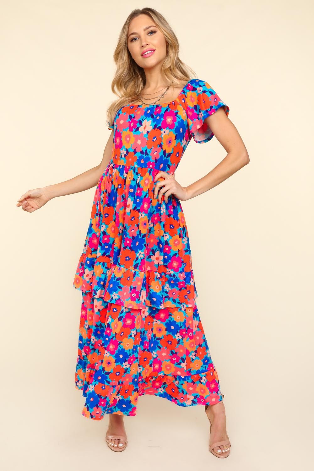 Jadelynn Floral Maxi Ruffled Dress with Side Pockets