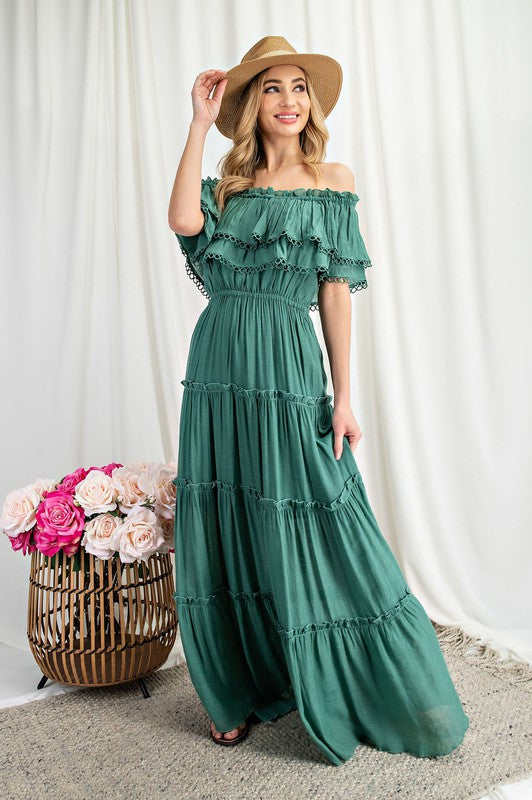 Valentina Off the Shoulder Ruffle Maxi Dress