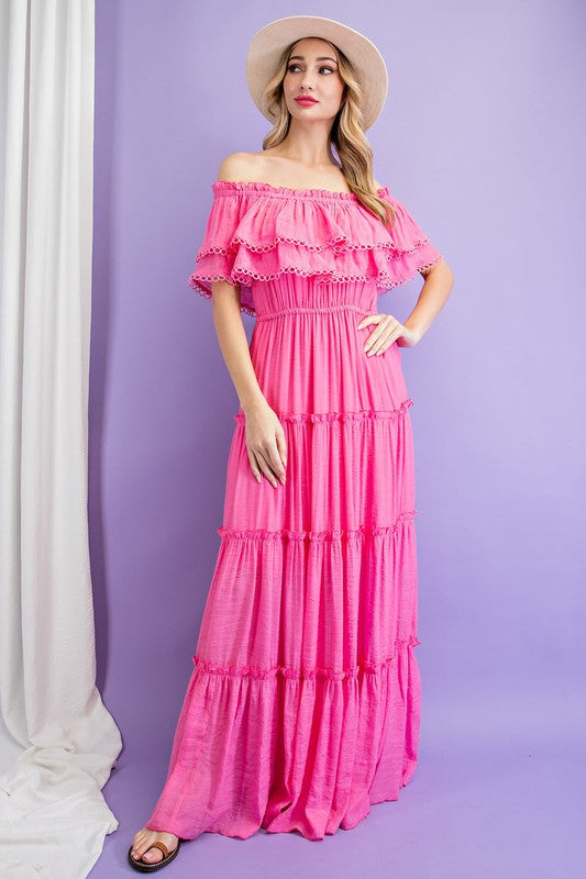 Valentina Off the Shoulder Ruffle Maxi Dress