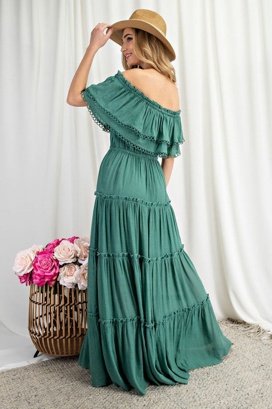 Valentina Off the Shoulder Ruffle Maxi Dress