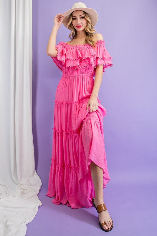 Valentina Off the Shoulder Ruffle Maxi Dress