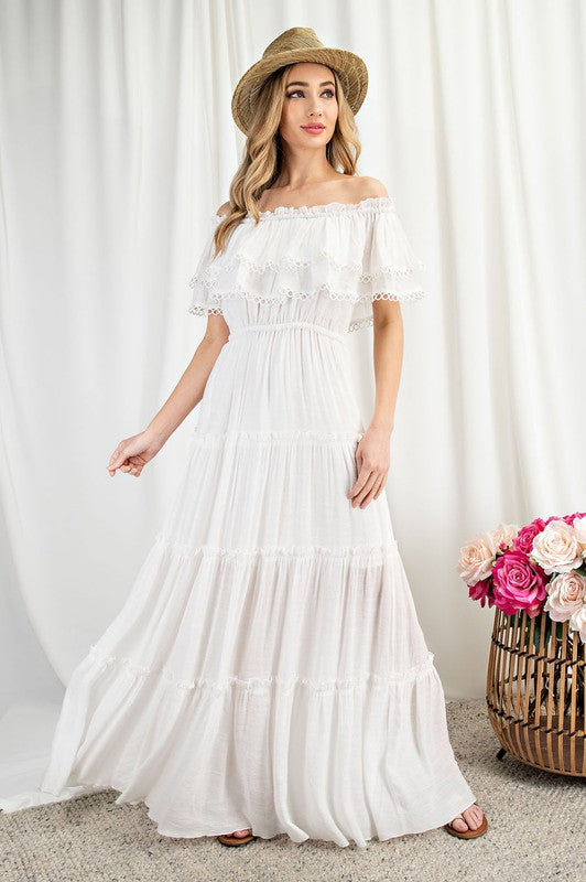 Valentina Off the Shoulder Ruffle Maxi Dress