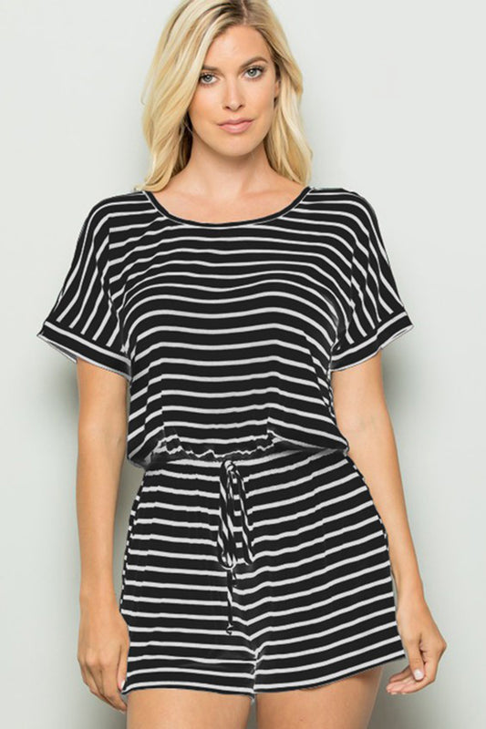 Striped Short Sleeve Romper