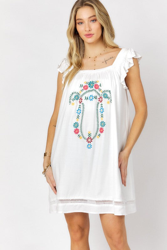 Amelia Embroidered Square Neck Mini Dress