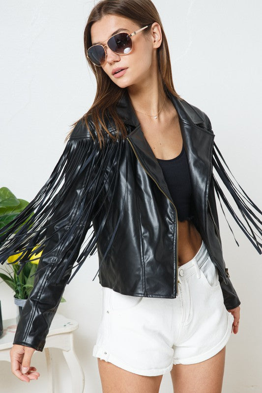 Zara Faux Leather Moto Fringe Jacket
