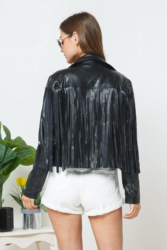 Purchases Zara Black faux leather fringe jacket