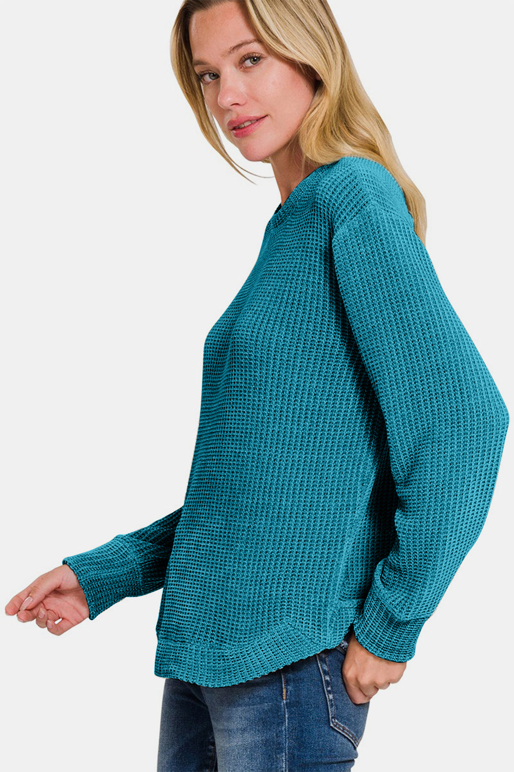 Maddie Chenille Waffle Round Neck Sweater