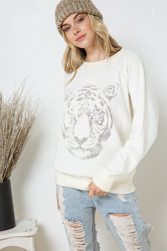 French Terry Studded Tiger Sweatshirt