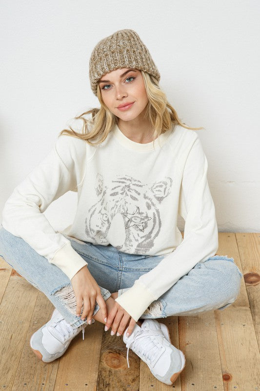 French Terry Studded Tiger Sweatshirt