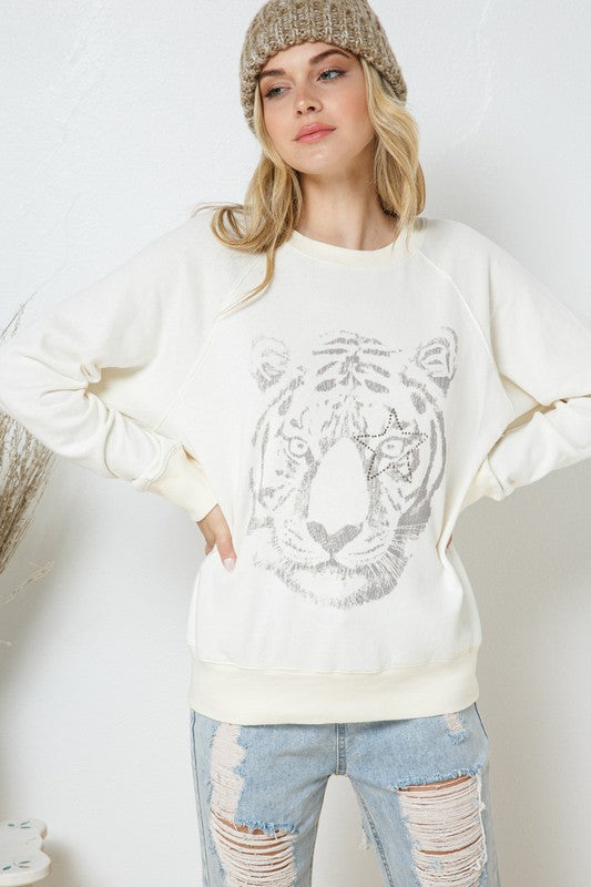 French Terry Studded Tiger Sweatshirt