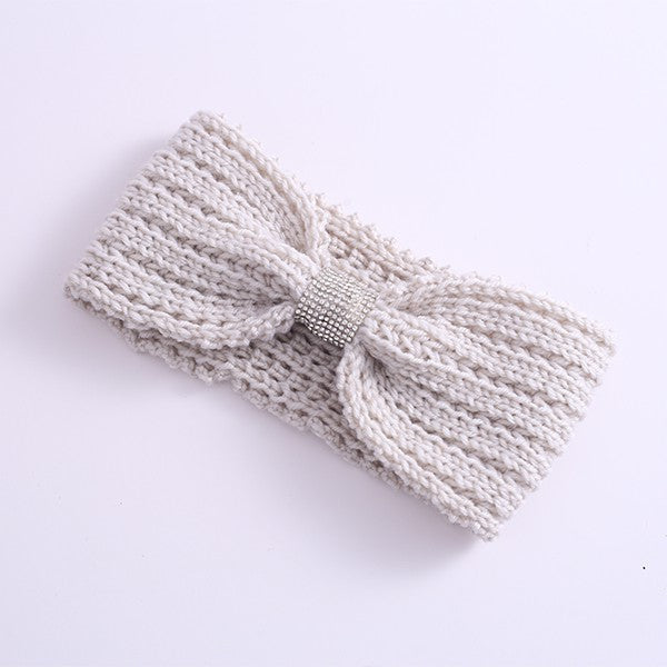 Rhinestone Bow Knitted Headband